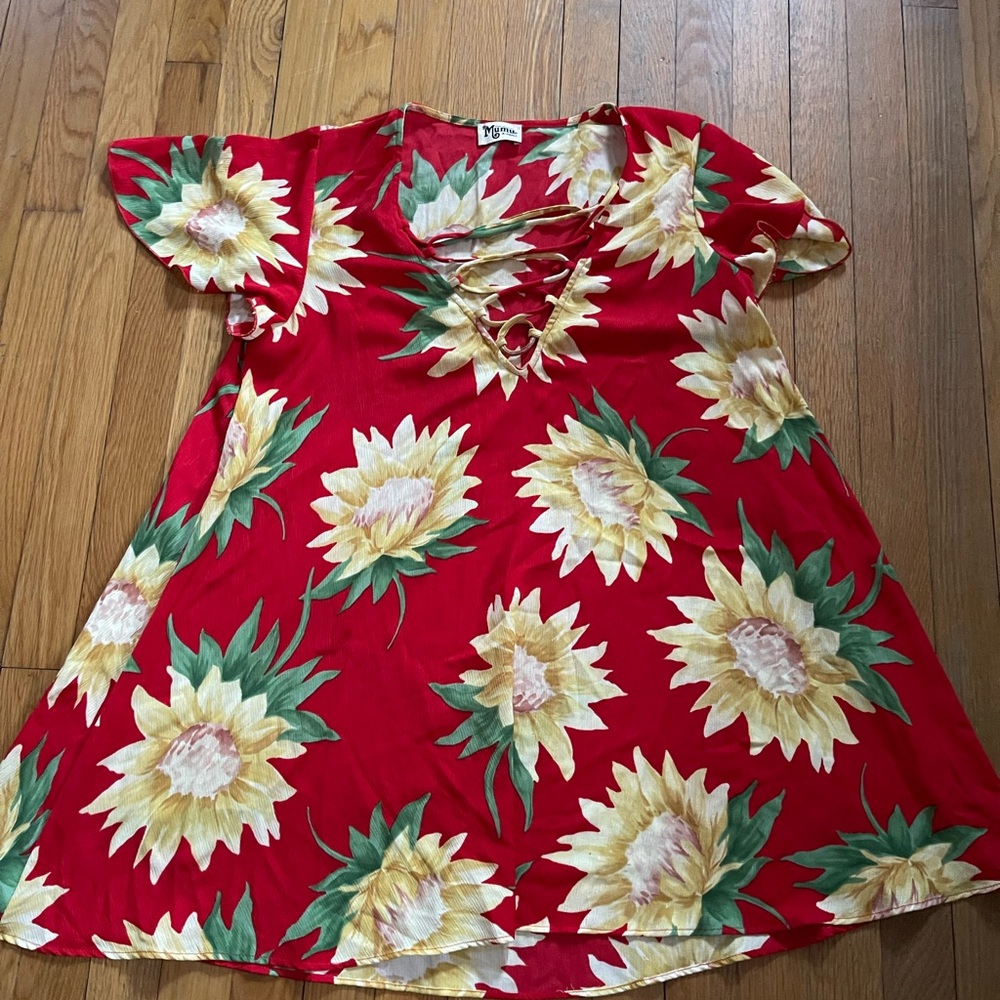 Smym red sunflower kylie mini xs dress -euc